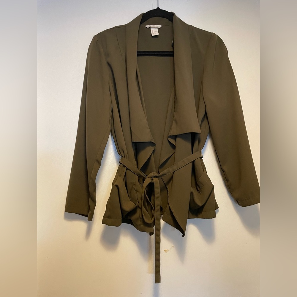 H&M Green Dark Olive Lightweight Jacket Blazer Women’s Sweater Jacket Size 8